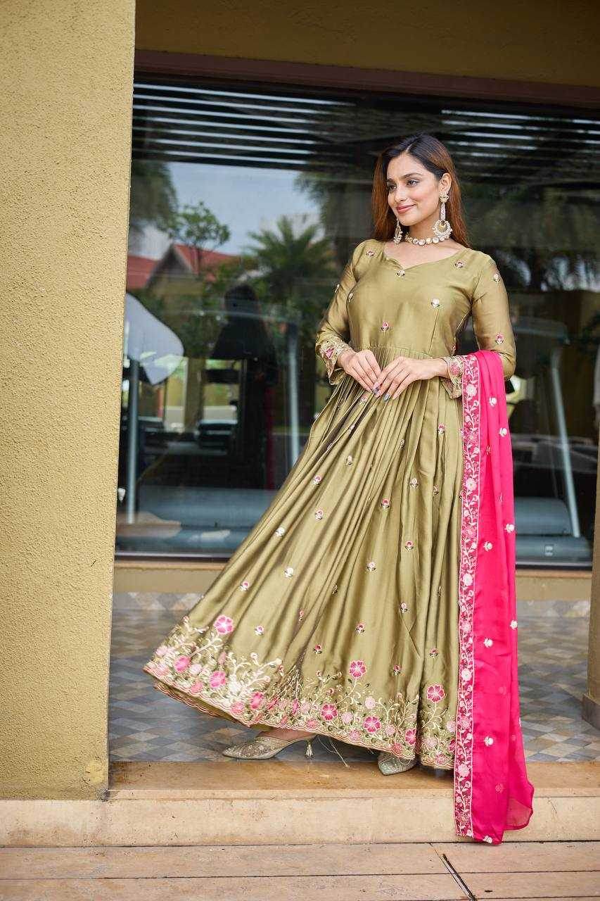 Rangoli Silk Embroidery Designer Gown - MYLUXURY LANE ENTERPRISE